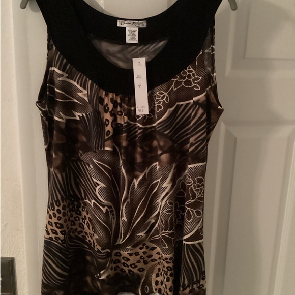 Claudia Richard Tops - Claudia Richard Black and Brown Patterned Sleeveless Women's Top